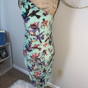 Mint one shoulder floral midi dress